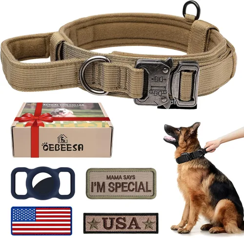 Miniatura 9 de Juego de collar y correa táctica para perro: collar de perro de nailon ajustable con asa que absorbe los golpes, correa retráctil fuerte para perros
