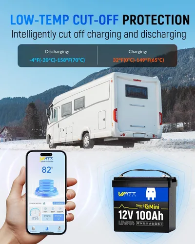 Miniatura 4 de Mini batería de litio LiFePO4 de 12 V 100 Ah con Bluetooth, grupo 24 de BCI, BMS de 100 A inteligente, hasta 15 000 ciclos, monitoreo a través
