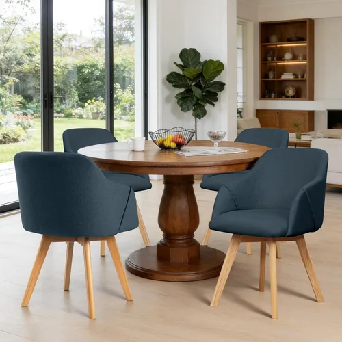 Miniatura 16 de Juego de 2 sillas de comedor giratorias, modernas de mediados de siglo con brazos y patas de madera, sillas de cocina tapizadas de tela de lino