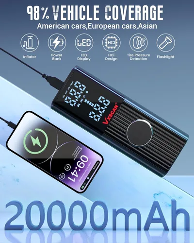 Miniatura 7 de Inflador de neumáticos, compresor de aire portátil para neumáticos de automóvil, batería de 150 PSI y 20000 mAh, bomba de neumáticos inalámbrica