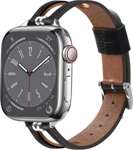 Miniatura 8 de Slim Leather Band Compatible with Apple Watch Band 38mm 40mm 41mm 42mm 44mm 45mm 46mm 49mm Women, Soft Iwatch Band Unique Breathable Replacement