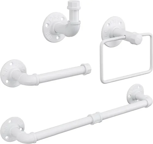 Miniatura 13 de Kit de Anillo de Toalla Jeasor de 4 Piezas de Tubo Industrial para Baño, Kit de Accesorios de Montaje en Pared DIY Incluye Gancho para Bata, Barra