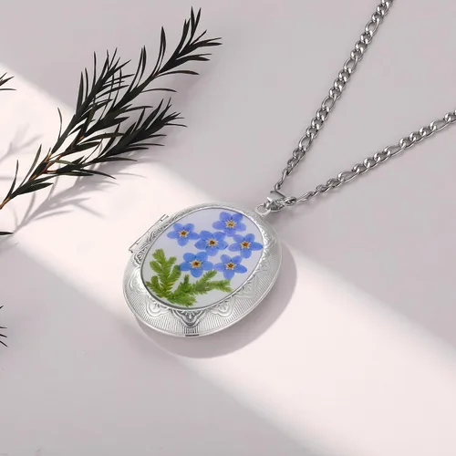 Miniatura 83 de Forget-Me-Not and Queen Anne's Lace Pressed Wildflower Necklace Birth Month Real Flower Necklace Gold/Silver Pressed Flower Jewelry