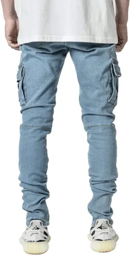 Miniatura 3 de HUNGSON Pantalones de mezclilla elásticos ajustados para hombre, jeans ajustados rasgados para hombre, pantalones de pierna recta desgastados