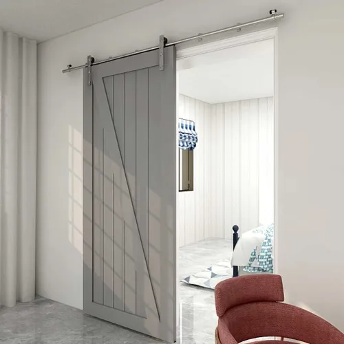 CCJH Kit de herrajes para puertas correderas de acero inoxidable de 5.5 pies, kit de puerta de granero de madera resistente y suave, apto para