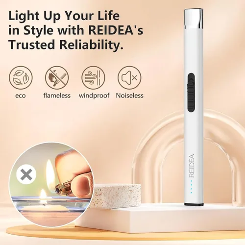 Miniatura 2 de REIDEA Encendedor Electrónico para Vela, Resistente al Viento, Sin Llama, Recargable por USB, Encendedor de Arco con Botón de Seguridad e Indicador