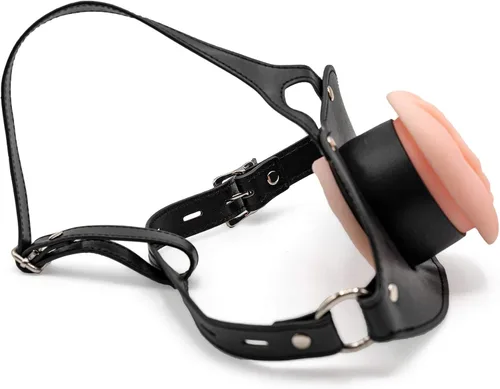 Miniatura 6 de BELSIANG Bozales de boca sexual oral, modelo grande de piel sintética, bozales de boca bloqueada (negro, grande)