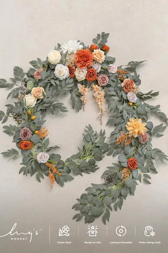 Miniatura 8 de Ling's moment Guirnalda de flores de otoño de 9 pies para decoraciones de fondo - Flores de arco de boda, eucalipto y rosa, guirnalda floral O