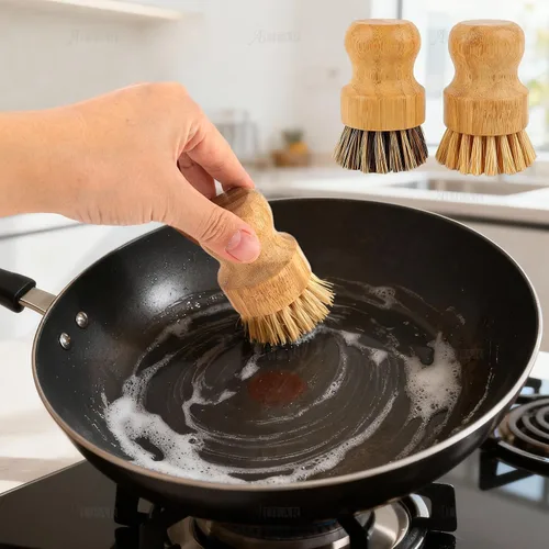 Miniatura 6 de AUEAR, Cepillo de bambú natural para fregar platos, cepillos de limpieza para ollas, cerdas de coco para sartenes de hierro fundido
