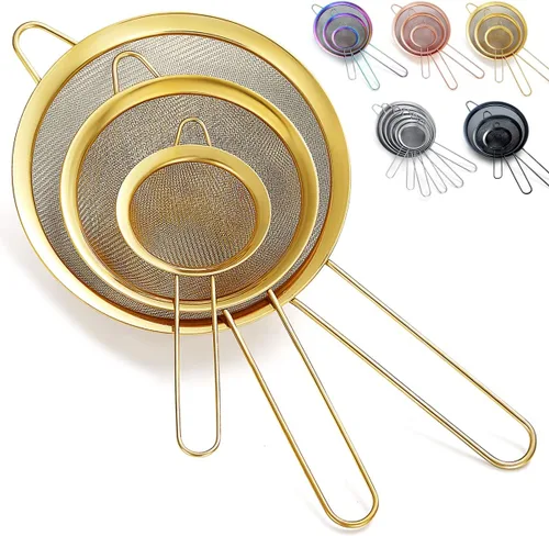 Miniatura 10 de Kyraton Juego de 6 coladores de malla fina, tamiz de harina para hornear, clandro de acero inoxidable, colador de té matcha, separador de salsa