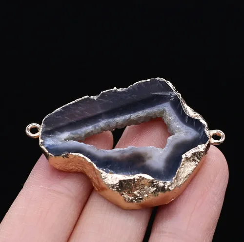 Miniatura 2 de QSLLER 5 Uds. de piedra natural ágata cristal brotes irregulares chapado en oro colgante hacer bricolaje joyería colgante accesorios encantos