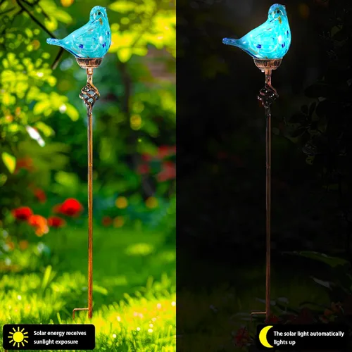 Miniatura 7 de Luces solares decorativas, luces solares de estaca para pájaros, luces de cristal soplado a mano, luces decorativas de camino de jardín, estacas