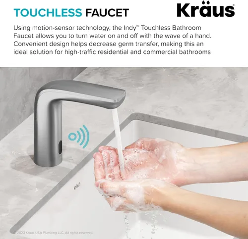 Miniatura 4 de KRAUS Indy Grifo de baño sin contacto con sensor táctil con caja de control y mezclador de temperatura en acero inoxidable libre de manchas, Acero