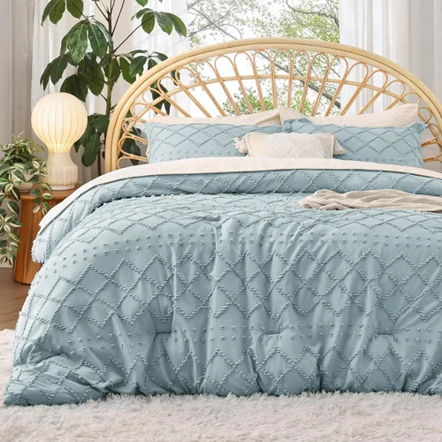 Miniatura 12 de Bedsure Juego de Edredón Tamaño Twin – Edredón beige, ropa de cama Boho con mechones estilo shabby chic para niños, juego de ropa de cama vintage
