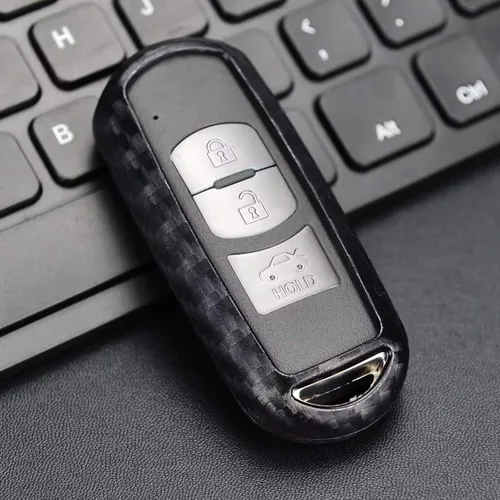 Miniatura 4 de iJDMTOY Funda de silicona suave con acabado de fibra de carbono compatible con Mazda 2 3 5 6 CX-3 CX-5 CX-7 CX-9 MX-5 llavero sin llave
