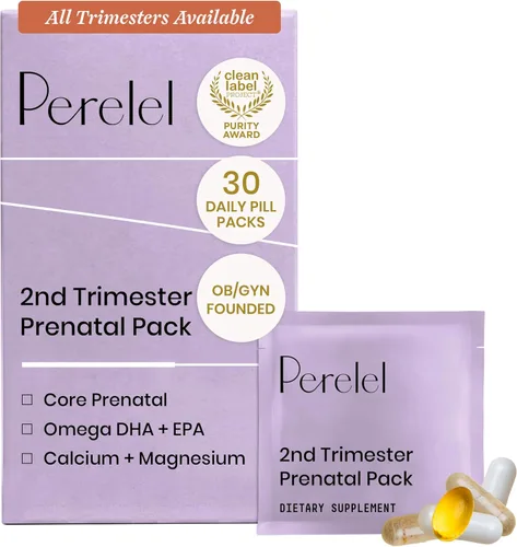 Perelel Paquete Prenatal para el Segundo Trimestre, Multivitamínico con Magnesio, Omega 3, Hierro y Calcio, Apoyo Nutricional para el Bienestar del