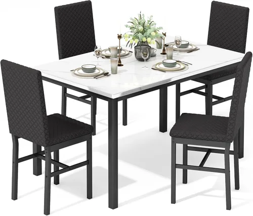 Miniatura 9 de Recaceik Juego de mesa de comedor para 4, juego de mesa de comedor moderno de 5 piezas con mesa de cocina de mármol sintético y 4 sillas tapizadas