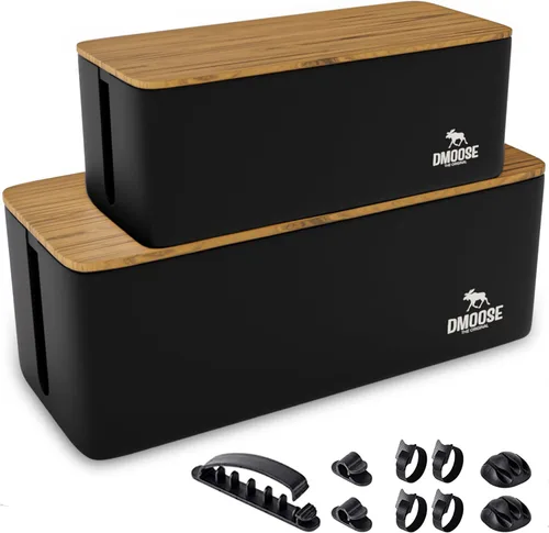 DMoose Caja de Gestión de Cables - Paquete de 2 Organizadores de Cables Medianos y Grandes para Escritorio y Piso, Caja Organizadora de Cables para