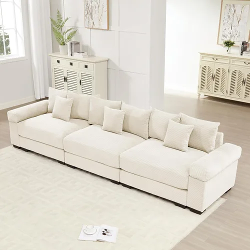 Miniatura 24 de Sofá modular de gran tamaño de 117.3 pulgadas, sofás modulares grandes de pana para sala de estar, sofás de 3 plazas, moderno juego de sofá de Blanco