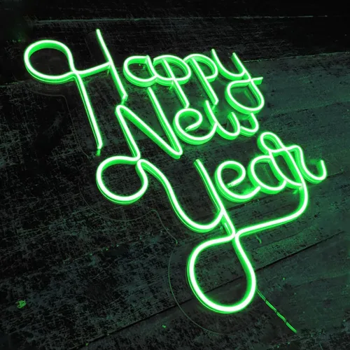 Miniatura 3 de Letrero de neón con texto en inglés «Happy New Year» para decoraciones de Año Nuevo, gran cartel de luz LED para fondo de fiesta de Año Nuevo