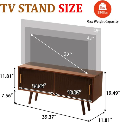 Miniatura 2 de Baveke Soporte de TV de bambú centro de entretenimiento, soporte de televisión moderno de mediados de siglo para televisores de 50-55 pulgadas
