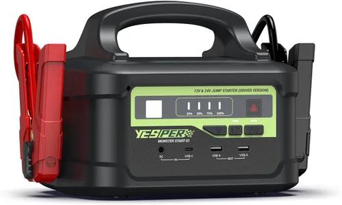 YESPER Arrancador de 12V/24V con Carga Rápida de 145W, Caja de Puente de Batería SuperSegura Portátil de 6000A 218Wh para Camiones Pesados (Hasta