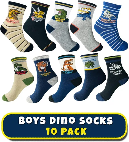 Miniatura 7 de Calcetines de dinosaurio para niños de 4 a 7 años, el mejor regalo de 7 a 10 años, calcetines de algodón para niños, paquete de 5