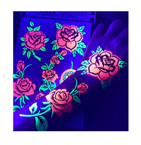 Miniatura 4 de Tatuaje temporal para fiesta de luz negra, 1 hoja, atrapasueños de rosas