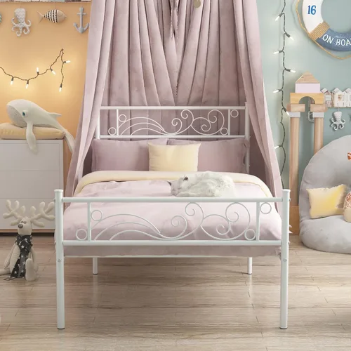 Miniatura 9 de Weehom Marco de cama de metal individual con almacenamiento, no necesita somier, listones de acero resistentes para niños, niñas, adolescentes, Rosa
