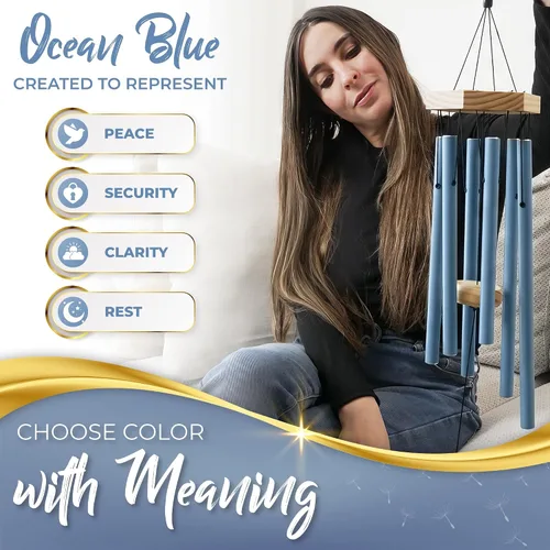 Miniatura 3 de Campanillas de viento conmemorativas azul océano de 32 pulgadas para la pérdida de un ser querido, campanillas de viento de condolencias de sonido