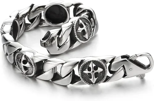 Miniatura 3 de Pulsera de eslabones de acero inoxidable para hombre con dijes de cruz vintage