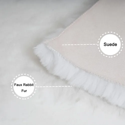 Miniatura 3 de Ghouse Alfombra ultrasuave de pelo sintético de conejo, alfombras lavables a máquina para dormitorio, alfombras esponjosas para sala de estar, Blanco