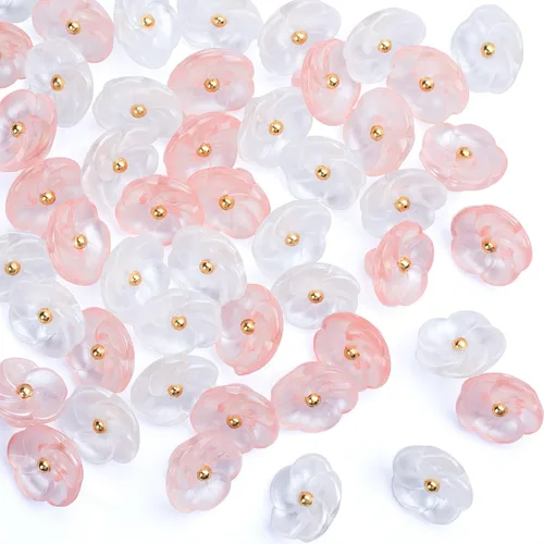PAGOW 50 botones de flores cosidos con vástago, bonitos adornos de botones transparentes de 0.461 in para decoración, manualidades hechas a mano,
