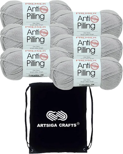 Premier Yarns Anti-Pilling Everyday DK Solids Mist 1107-24 (6 madejas, el mismo lote de tinte) DK Light Worsted #3 Hilo acrílico antibolitas para