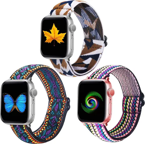 Miniatura 14 de Dsytom Paquete de 3 correas elásticas compatibles con Apple Watch de 1.496 pulgadas, 1.614 pulgadas, 1.575 pulgadas, 1.654 pulgadas, 1.732 pulgadas