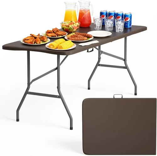 Miniatura 16 de Mesa Plegable de 6 Pies de Plástico Resistente Plegable con Asa de Transporte para Fiesta de Jardín, Picnic, Camping, Barbacoa, Comedor, Cocina