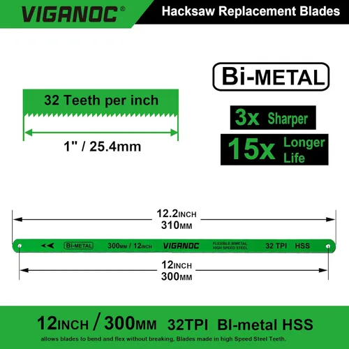 Miniatura 2 de Cuchillas de repuesto para sierra para metales de 12 pulgadas, hojas de sierra bimetálicas de acero de alta velocidad – Hojas de sierra HSS 32TPI