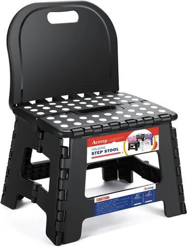 Miniatura 9 de ACSTEP Taburete plegable con soporte de espalda para niños, taburete de 9 pulgadas para niños y niñas, taburete de cocina al aire libre