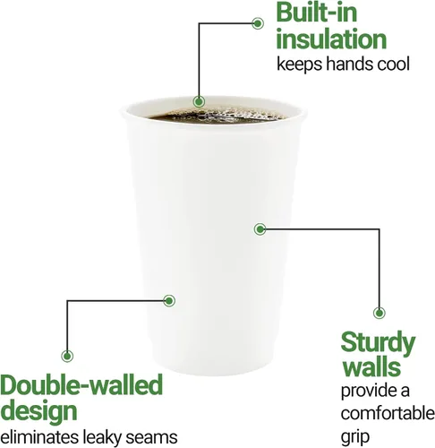 Miniatura 55 de Restaurantware Tazas de café de papel de 4 onzas, 25 tazas de papel desechables de doble pared, a prueba de fugas, reciclables, tazas calientes