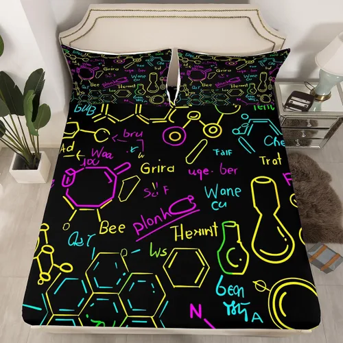 Miniatura 21 de Juego de ropa de cama ajustable con fórmula informática para niños y niños, diseño de geometría de acuarela, números, fórmula matemática, juego