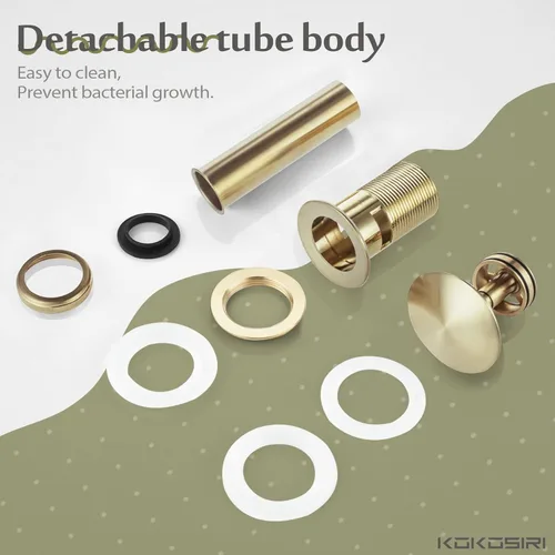 Miniatura 7 de KOKOSIRI C1001BG - Drenaje para fregadero de baño con recogedor de pelo desmontable, dorado cepillado con cesta coladora, antiobstrucción para Oro