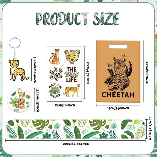 Miniatura 2 de Regalos de fiesta de guepardo, pulseras con temática de guepardo, llaveros, insignia, tatuajes temporales, bolsas de regalo para niños, leopardo