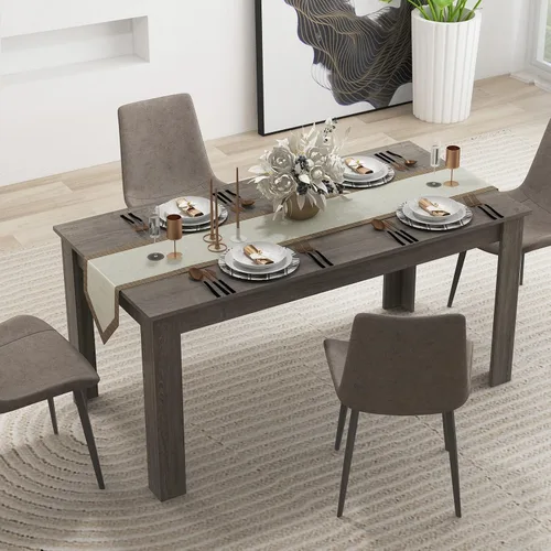 Miniatura 7 de GOFLAME Mesa de comedor para 4 a 6 personas, mesa de cocina moderna de 63 pulgadas con patas en forma de L, capacidad de peso de 330 libras, mesa