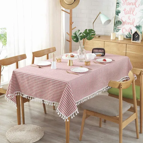 Miniatura 2 de Sandweek Mantel con borlas de algodón y lino, a prueba de polvo, para decoración de mesa de cocina y comedor