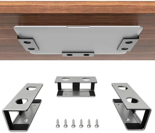 Miniatura 8 de IFCASE Soporte para debajo del escritorio para laptop, estante de metal para laptop, Mac mini, MacBook, teclado con silicona antiarañazos (Negro)