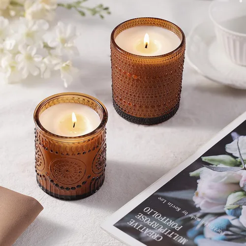 Miniatura 6 de DARJEN Paquete de 12 tarros de vela de ámbar para hacer velas - 3 estilos de tarros de vidrio para hacer velas a granel con tapas de bambú