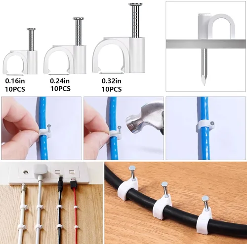 Miniatura 7 de ELII Kit de gestión de cables de 328 piezas, 8 soportes magnéticos para cables, 69 clips adhesivos para cables, 4 fundas para cables divididas, 22