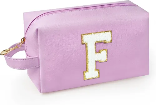 Miniatura 16 de Bolsa de maquillaje personalizada con inicial con asa, bolsa de cosméticos de preparación con bolsillo interior con cremallera, 8, 9, 10, 11, 12