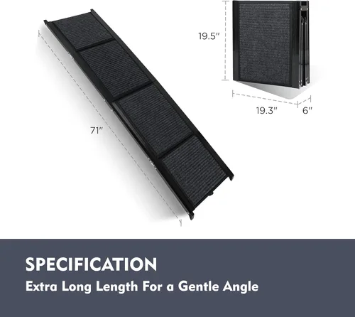 Miniatura 6 de Dog Ramp for Car 71" Long & 19.3" Wide Portable Dog Ramps for Large Dogs with Non-Slip Rug Surface Dog Car Ramp for SUV Car & Truck, Folding Dog