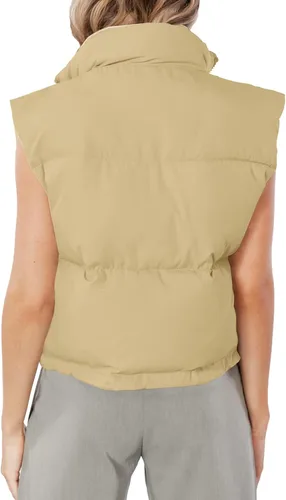 Miniatura 4 de OWIN Chaleco acolchado de invierno para mujer, cuello alto, con cremallera, acolchado, con bolsillos